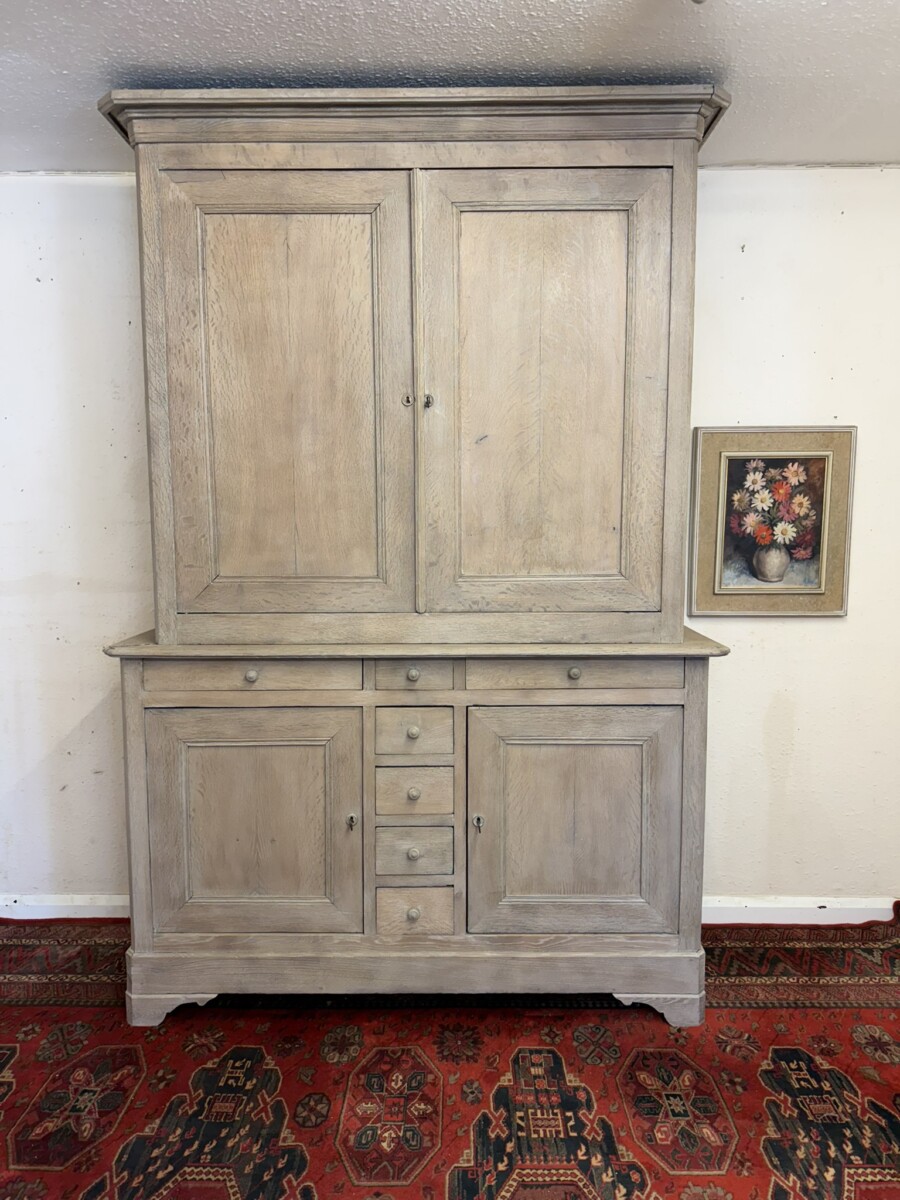 ANTIQUE FRENCH LIMED OAK HOUSEKEEPERS CUPBOARD CIRCA 1830