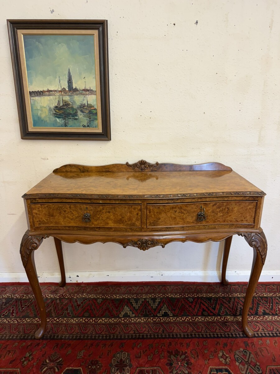 SHAPED CARVED BURR WALNUT TWO DRAWER SIDE TABLE/HALL TABLE - Image 2