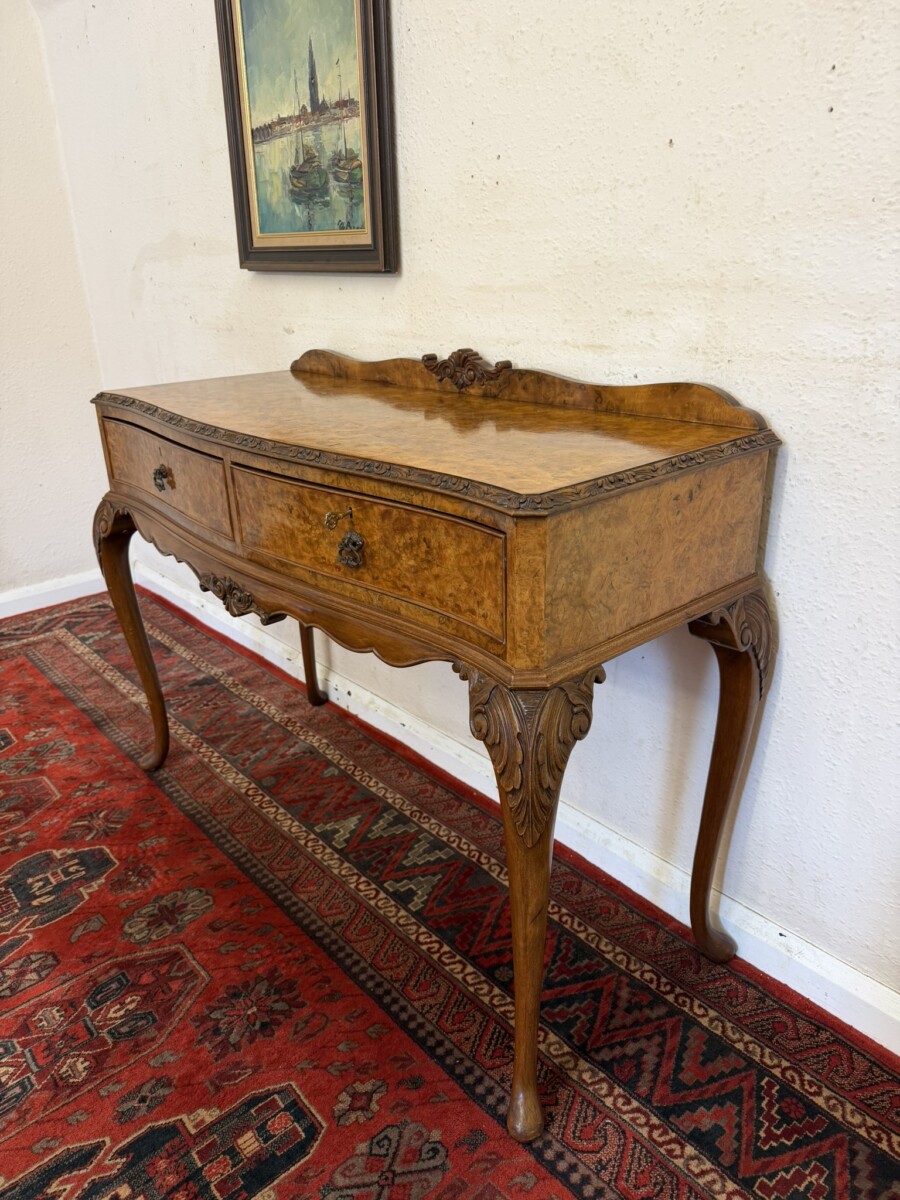 SHAPED CARVED BURR WALNUT TWO DRAWER SIDE TABLE/HALL TABLE - Image 3