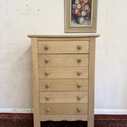QUALITY TALL RAW OAK CHEST OF SIX DRAWERS