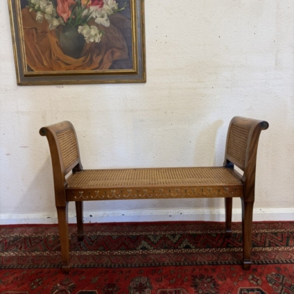 MAHOGANY HAND PAINTED CANE SEAT/BENCH