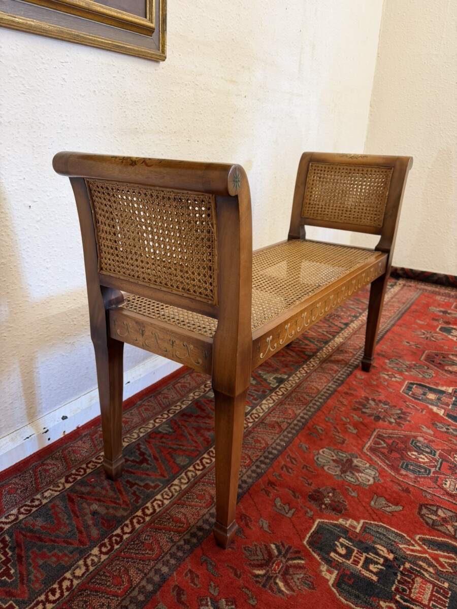 MAHOGANY HAND PAINTED CANE SEAT/BENCH - Image 2