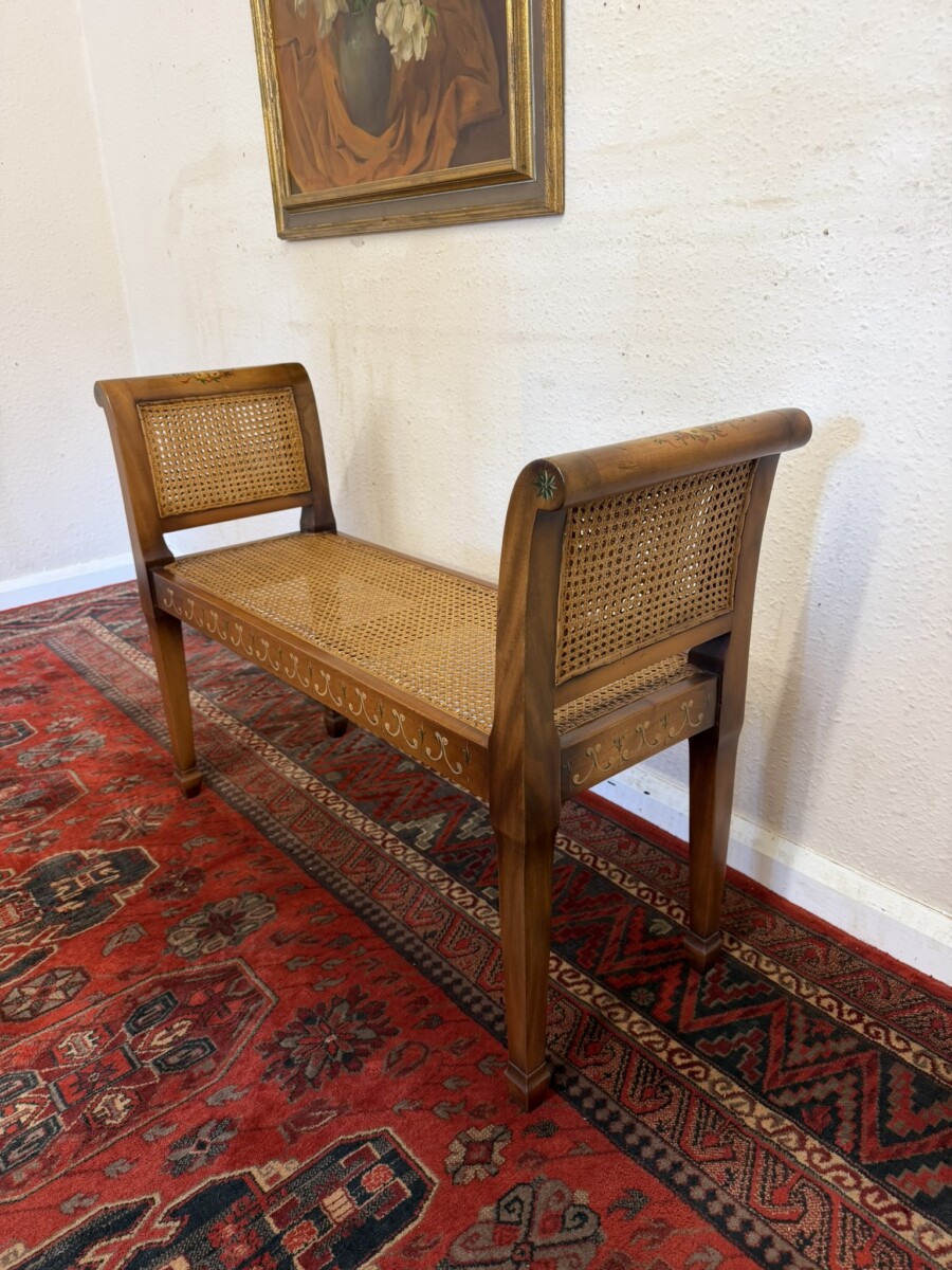 MAHOGANY HAND PAINTED CANE SEAT/BENCH - Image 3