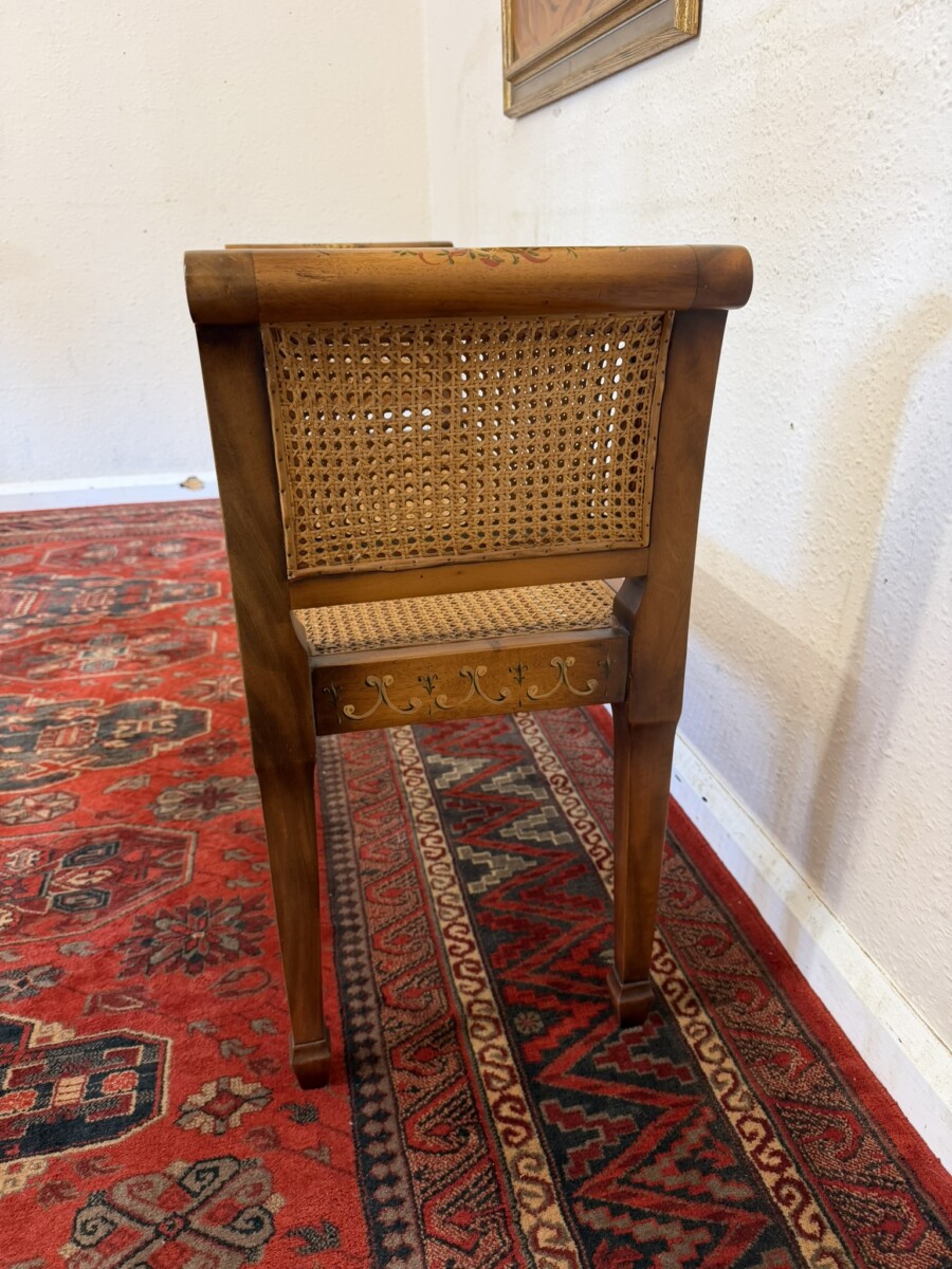 MAHOGANY HAND PAINTED CANE SEAT/BENCH - Image 4