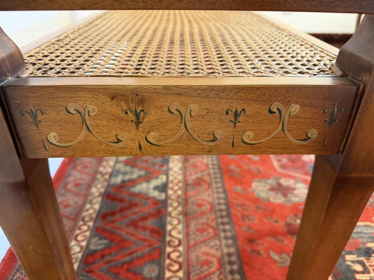 MAHOGANY HAND PAINTED CANE SEAT/BENCH - Image 7