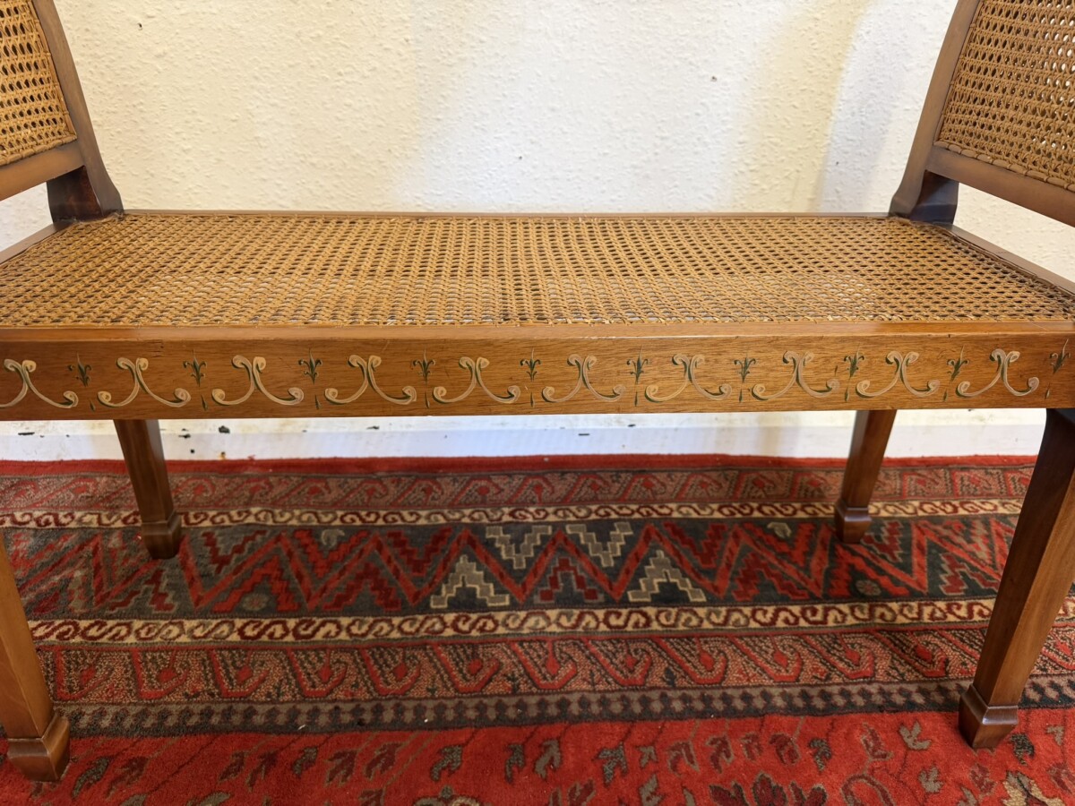 MAHOGANY HAND PAINTED CANE SEAT/BENCH - Image 9