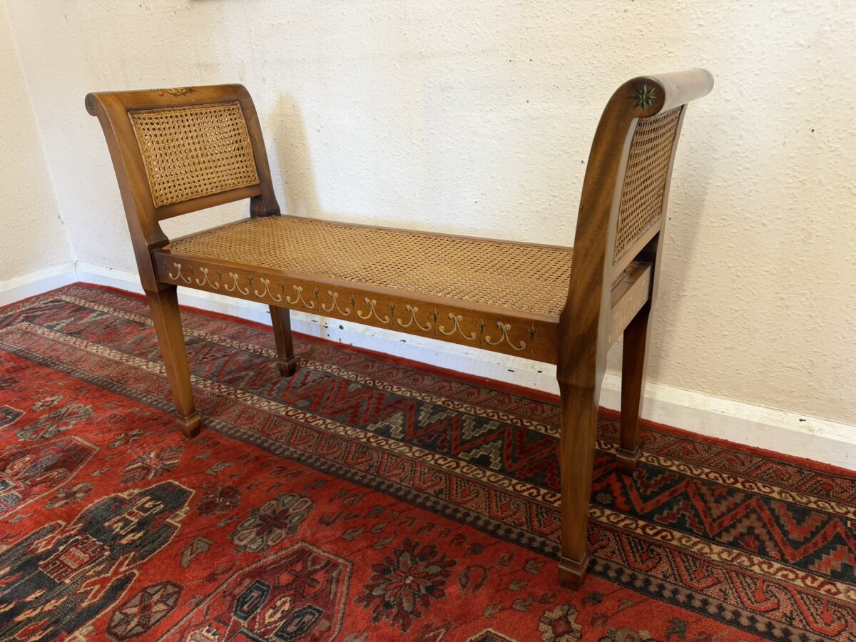 MAHOGANY HAND PAINTED CANE SEAT/BENCH - Image 10