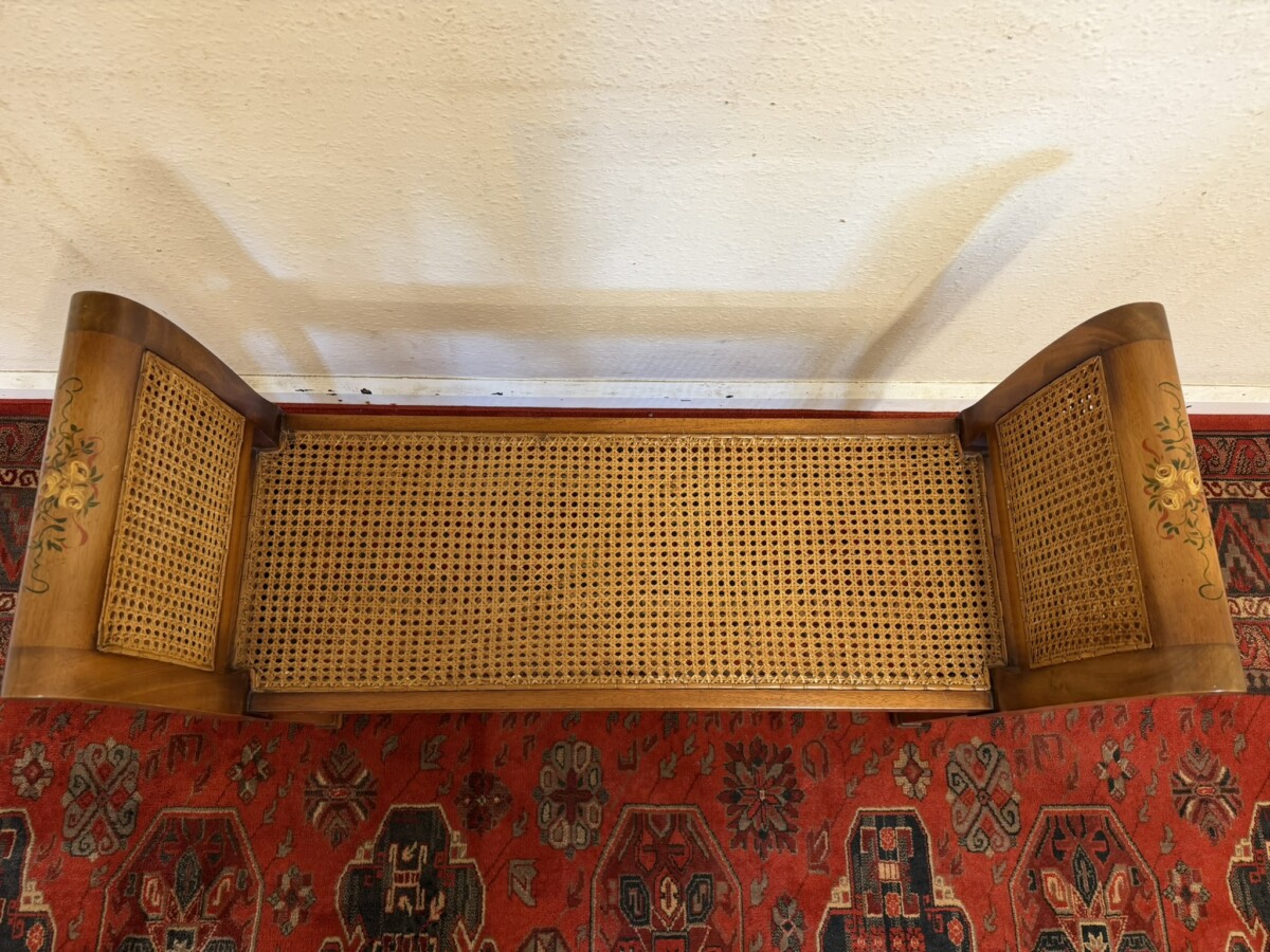 MAHOGANY HAND PAINTED CANE SEAT/BENCH - Image 11
