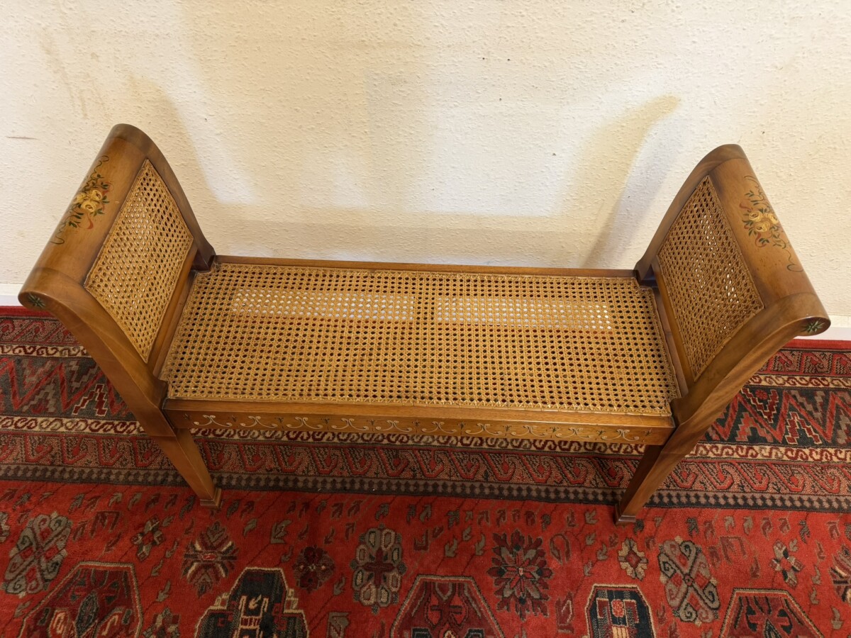 MAHOGANY HAND PAINTED CANE SEAT/BENCH - Image 12
