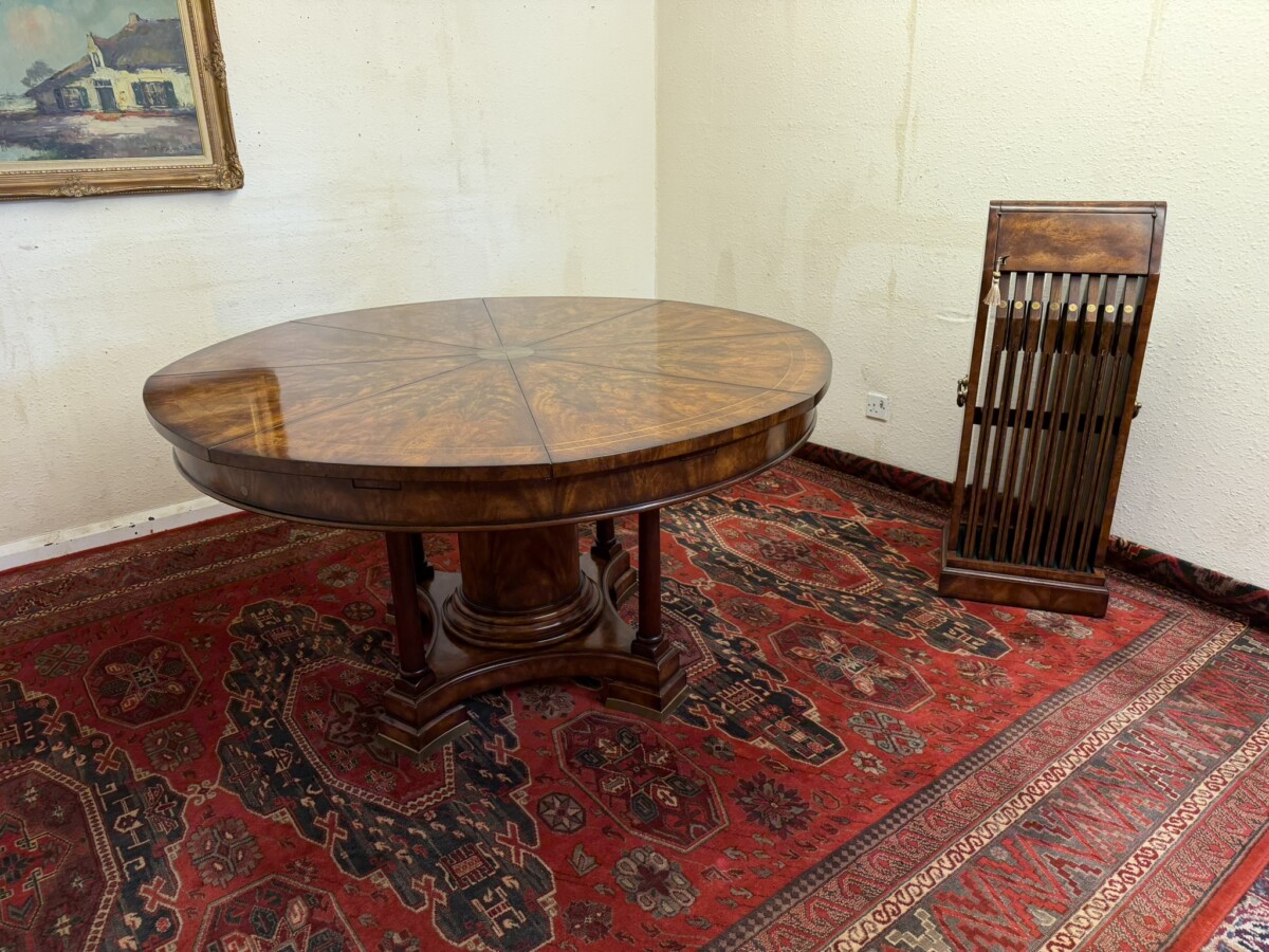 REGENCY STYLE FLAME MAHOGANY THEODORE ALEXANDER ROUND JUPE TABLE - Image 15