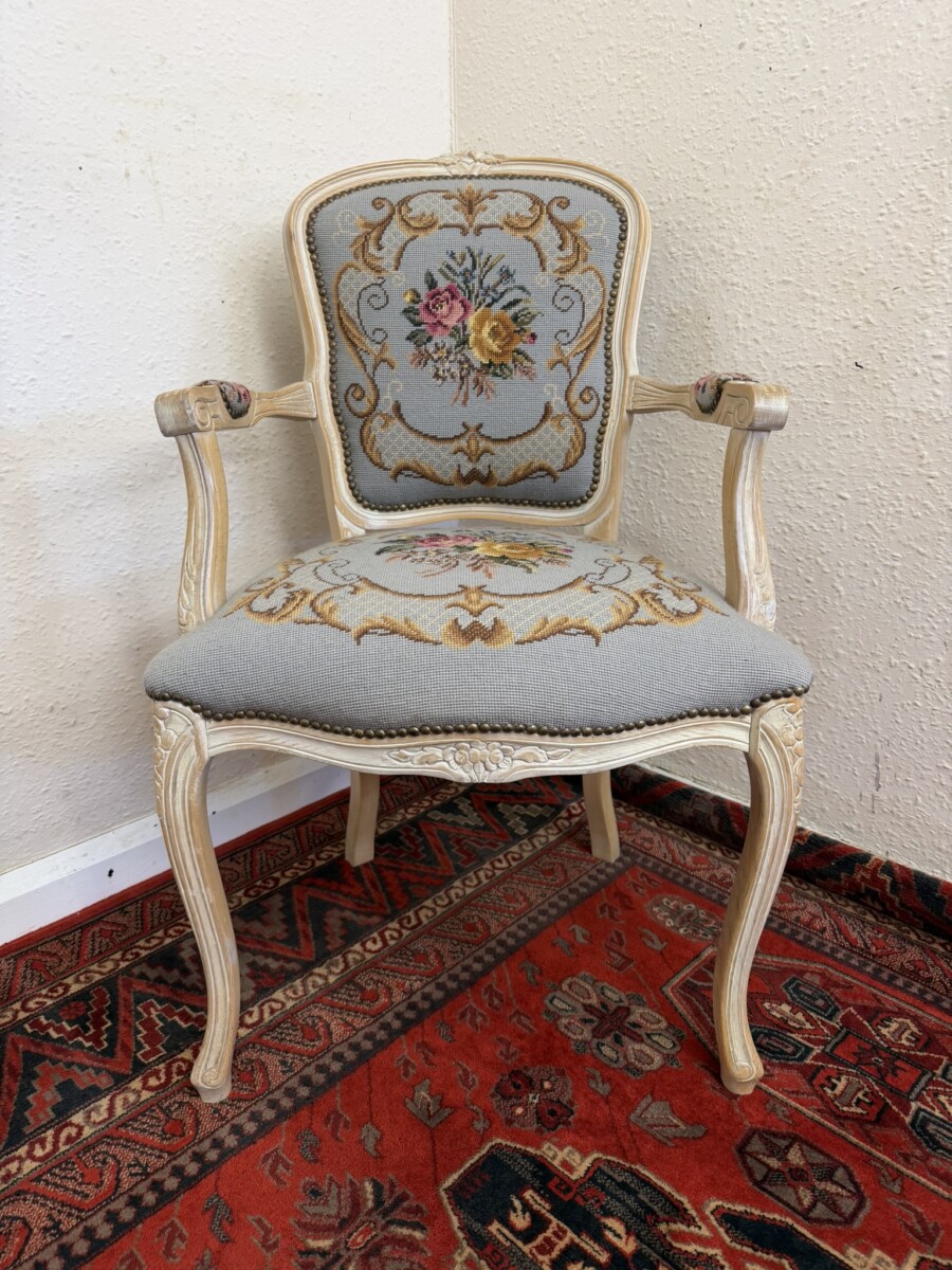 FRENCH LIMED NEEDLEPOINT ARMCHAIR - Image 2