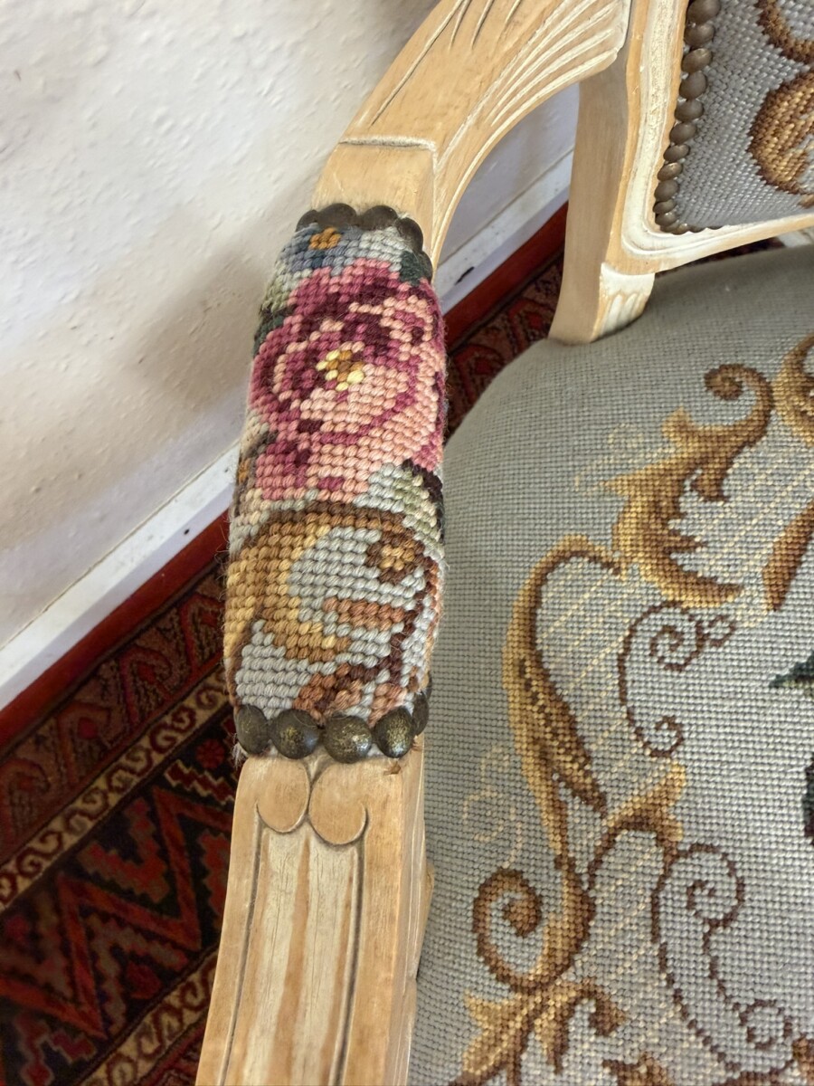 FRENCH LIMED NEEDLEPOINT ARMCHAIR - Image 4