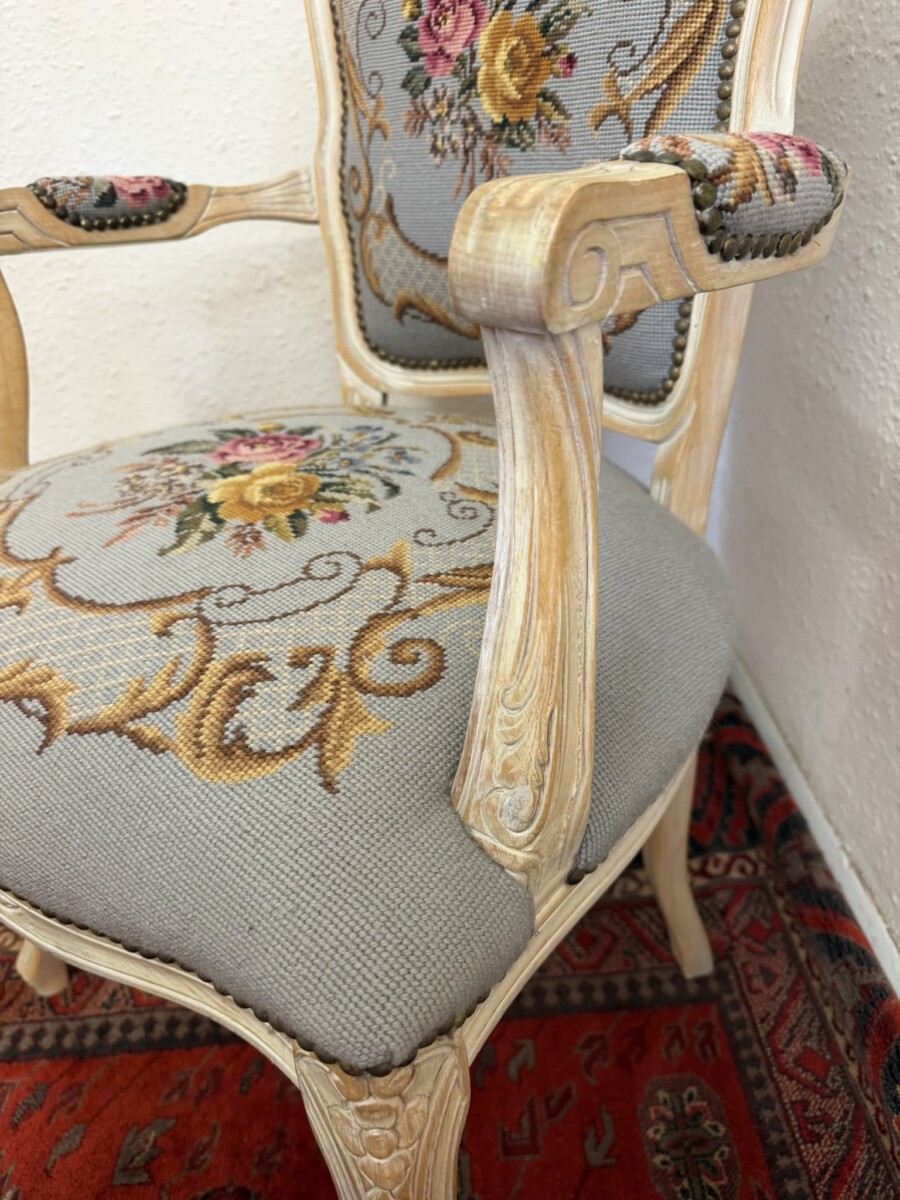 FRENCH LIMED NEEDLEPOINT ARMCHAIR - Image 9
