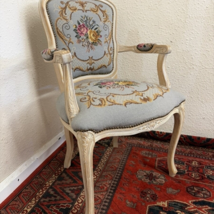 FRENCH LIMED NEEDLEPOINT ARMCHAIR