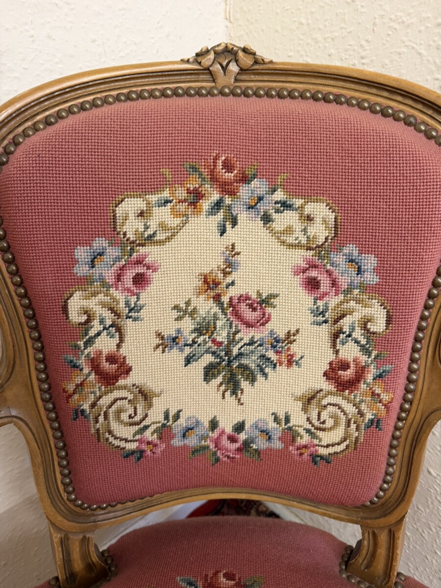 FRENCH CARVED WALNUT NEEDLEPOINT ARMCHAIR - Image 4
