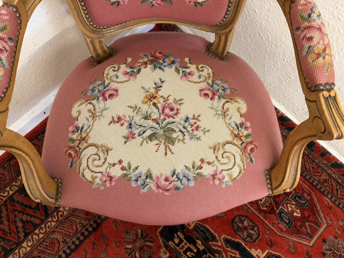FRENCH CARVED WALNUT NEEDLEPOINT ARMCHAIR - Image 7