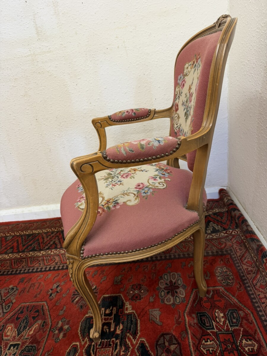 FRENCH CARVED WALNUT NEEDLEPOINT ARMCHAIR - Image 10