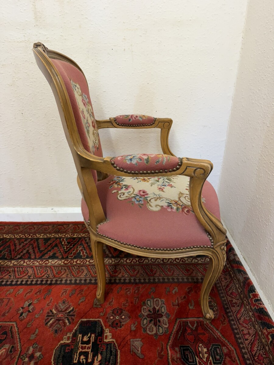 FRENCH CARVED WALNUT NEEDLEPOINT ARMCHAIR - Image 11