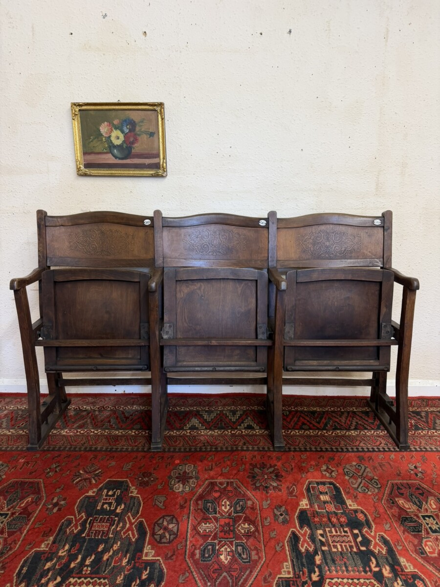 ANTIQUE BENTWOOD THREE SEAT CINEMA BENCH CIRCA 1920 - Image 2