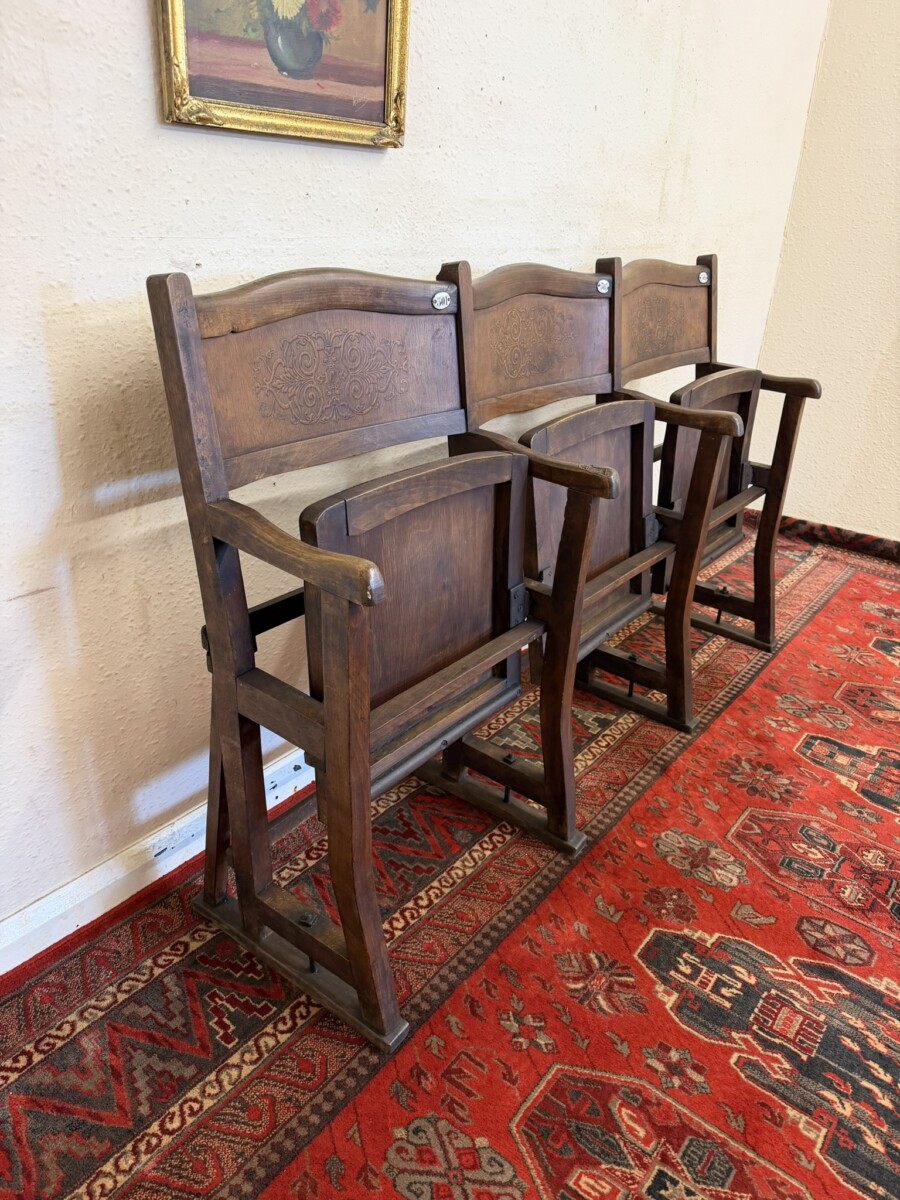 ANTIQUE BENTWOOD THREE SEAT CINEMA BENCH CIRCA 1920 - Image 3