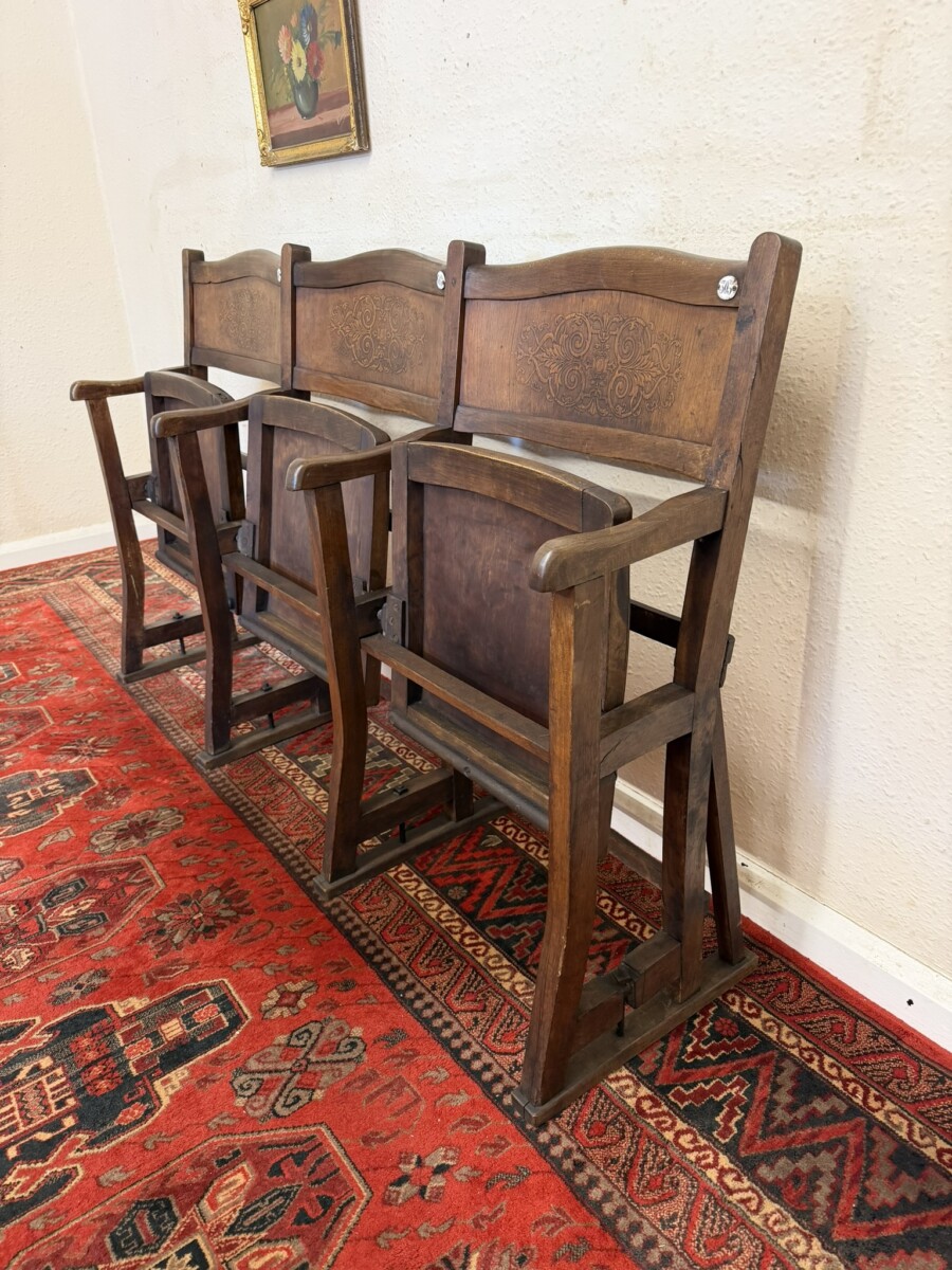ANTIQUE BENTWOOD THREE SEAT CINEMA BENCH CIRCA 1920 - Image 4