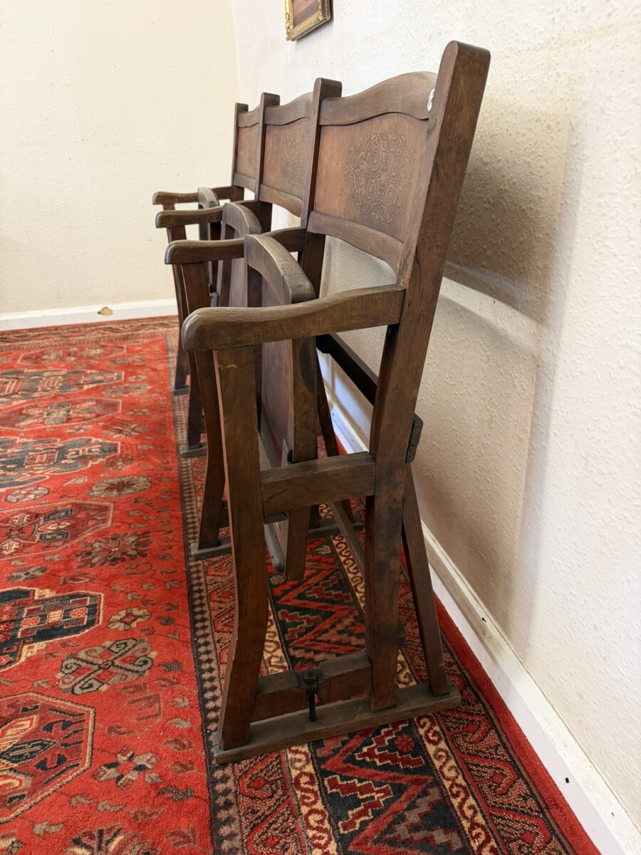 ANTIQUE BENTWOOD THREE SEAT CINEMA BENCH CIRCA 1920 - Image 5