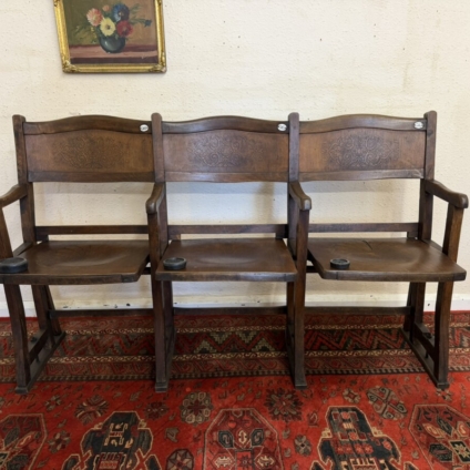 ANTIQUE BENTWOOD THREE SEAT CINEMA BENCH CIRCA 1920