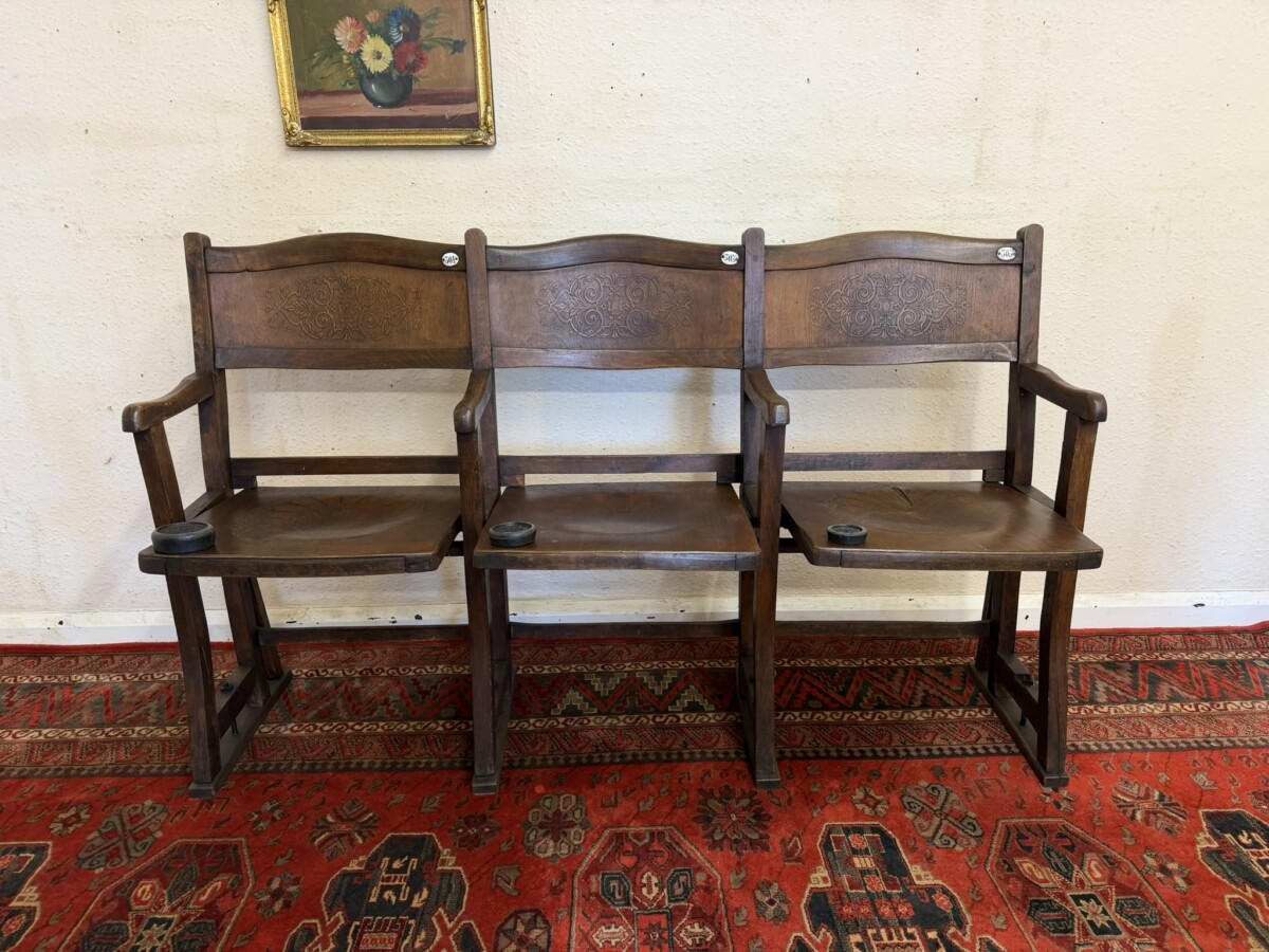 ANTIQUE BENTWOOD THREE SEAT CINEMA BENCH CIRCA 1920