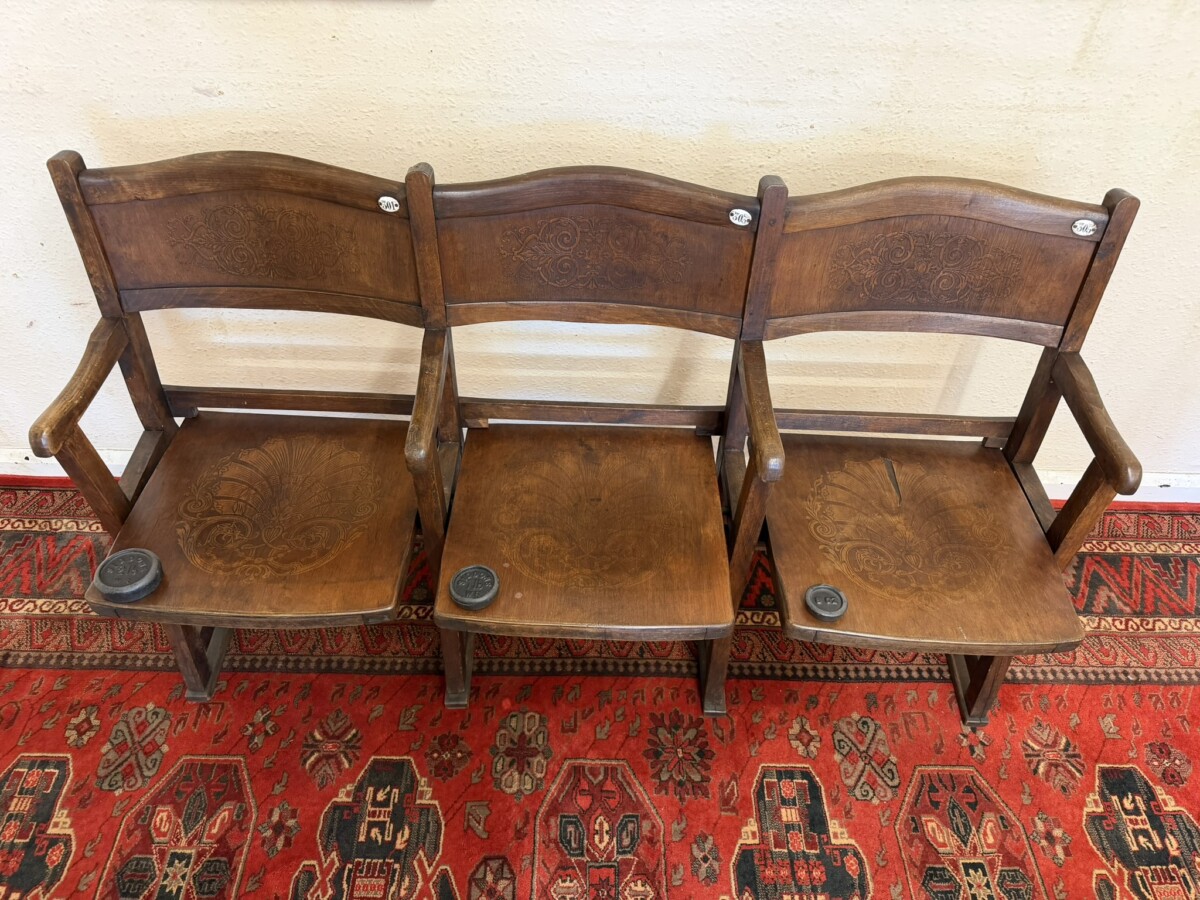 ANTIQUE BENTWOOD THREE SEAT CINEMA BENCH CIRCA 1920 - Image 10