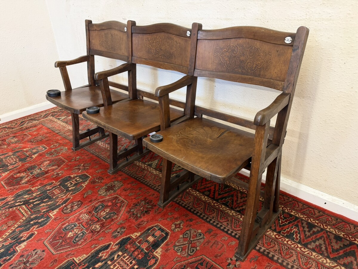 ANTIQUE BENTWOOD THREE SEAT CINEMA BENCH CIRCA 1920 - Image 11