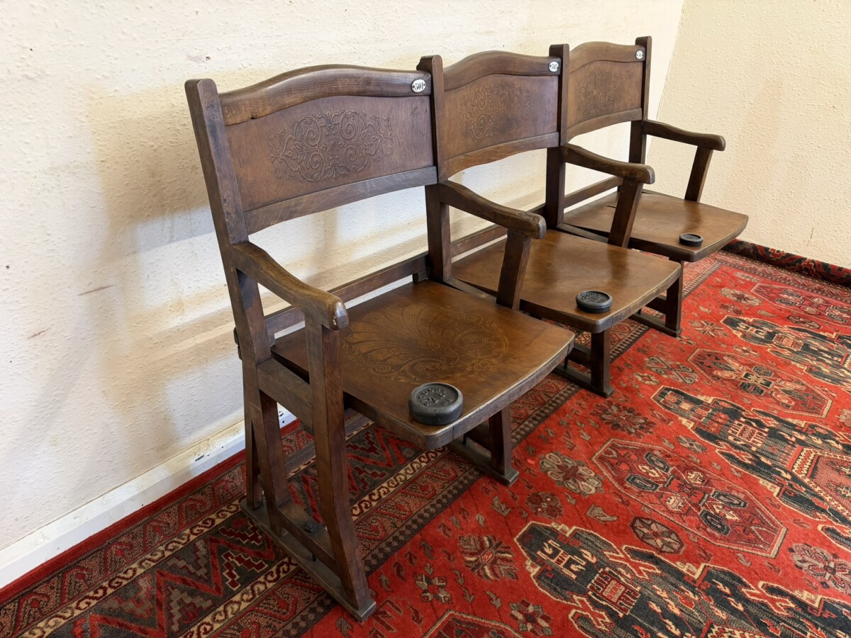 ANTIQUE BENTWOOD THREE SEAT CINEMA BENCH CIRCA 1920 - Image 12