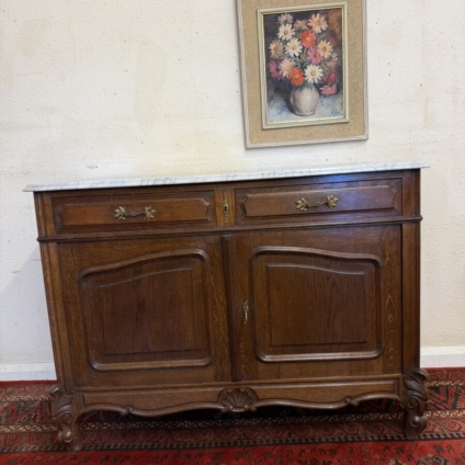 ANTIQUE FRENCH OAK MARBLE TOP WASHSTAND/CUPBOARD CIRCA 1890