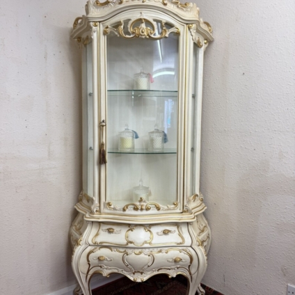 FRENCH CREAM AND GILT BOMBE GLAZED CABINET CIRCA 1950