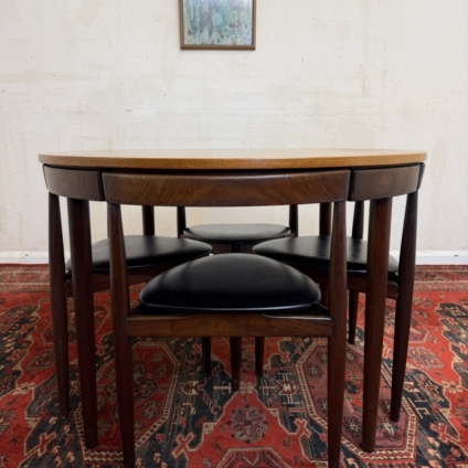 HANS OLSEN FREM ROJLE DANISH MID CENTURY TEAK ROUNDETTE TABLE & CHAIRS CIRCA 1960