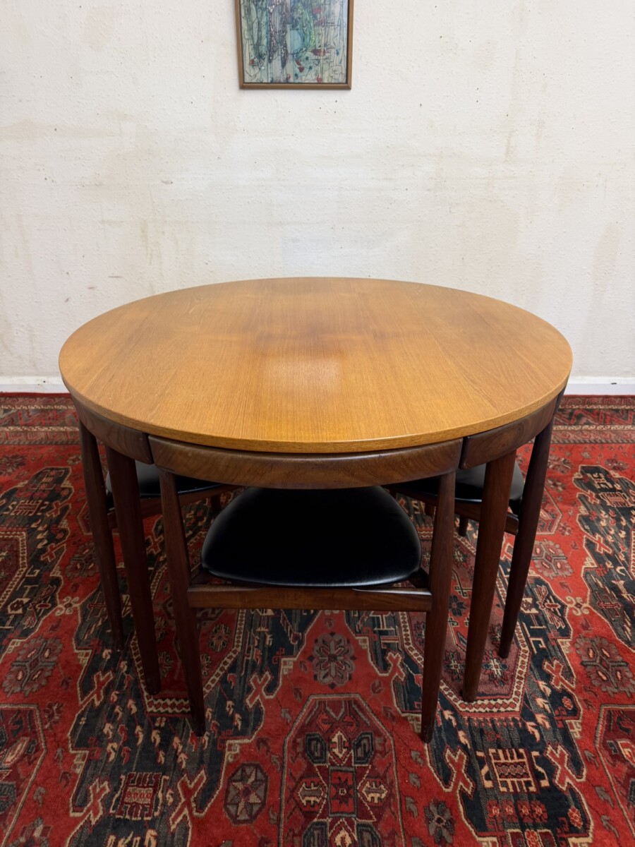 HANS OLSEN FREM ROJLE DANISH MID CENTURY TEAK ROUNDETTE TABLE & CHAIRS CIRCA 1960 - Image 5