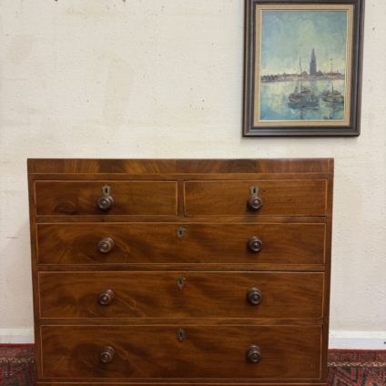 SPLENDID ANTIQUE MAHOGANY INLAID CHEST OF DRAWERS CIRCA 1800