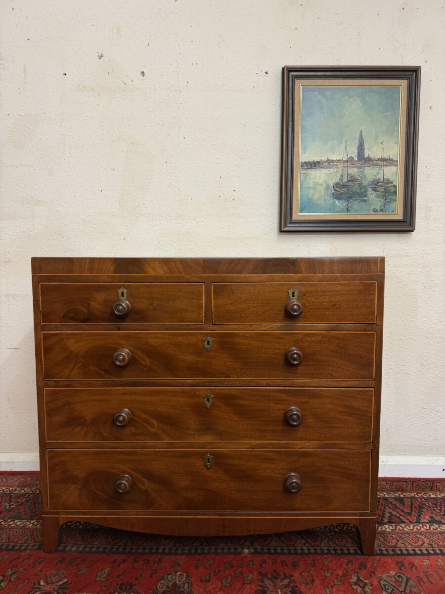 SPLENDID ANTIQUE MAHOGANY INLAID CHEST OF DRAWERS CIRCA 1800