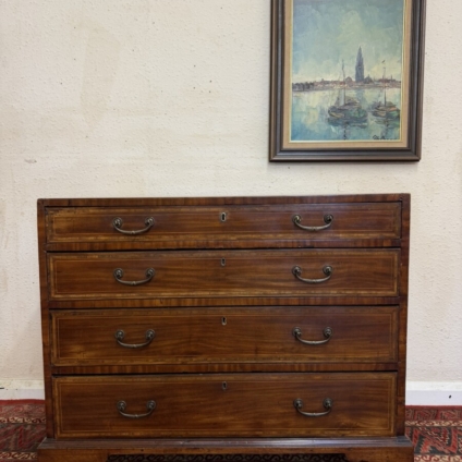 ANTIQUE INLAID MAHOGANY CHEST OF FOUR DRAWERS CIRCA 1800