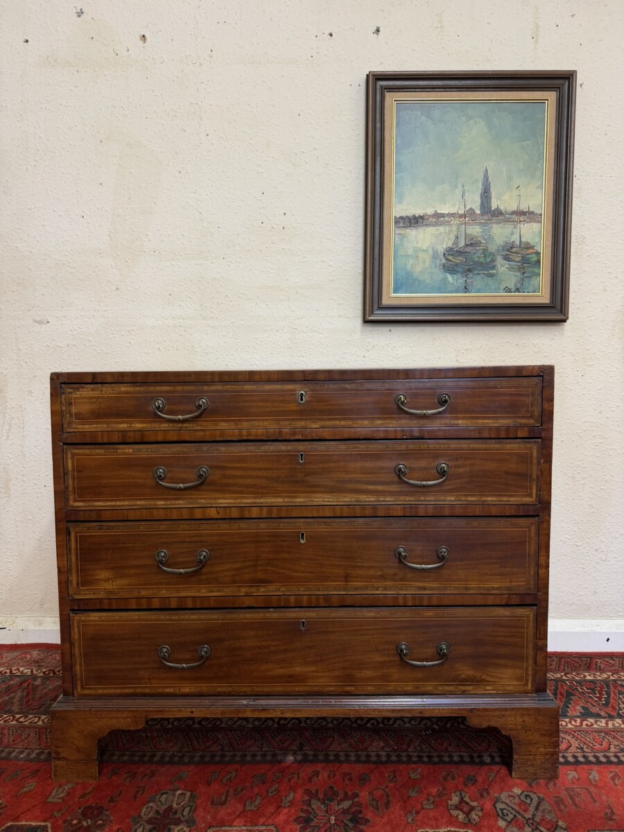 ANTIQUE INLAID MAHOGANY CHEST OF FOUR DRAWERS CIRCA 1800