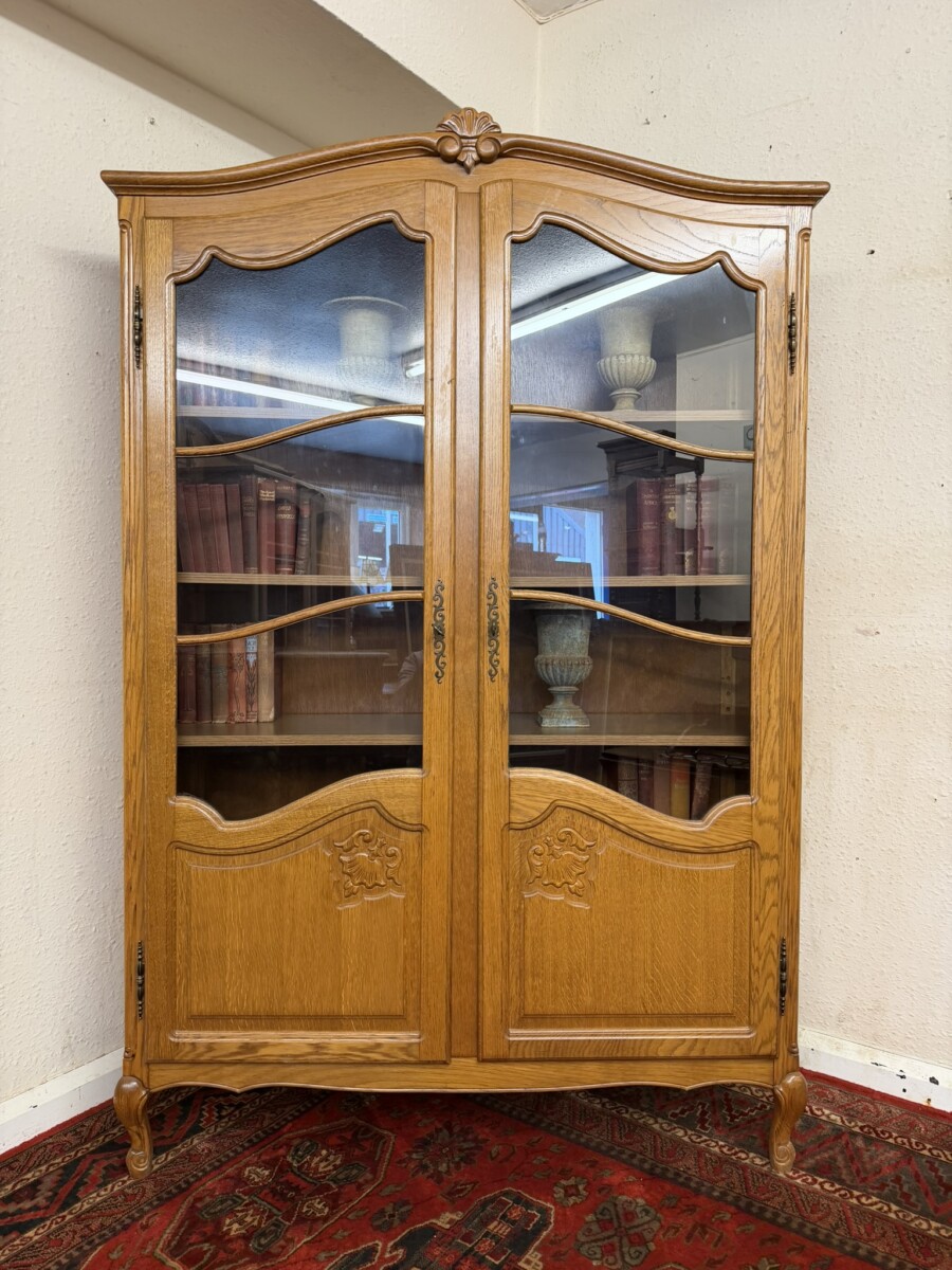 FRENCH GLAZED OAK TWO-DOOR BOOKCASE