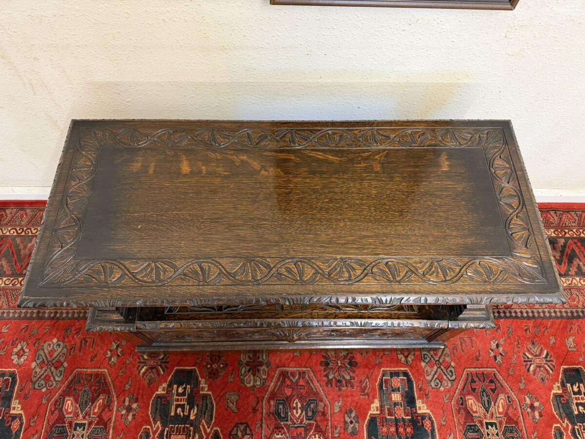 ANTIQUE CARVED OAK MONKS BENCH/SEAT CIRCA 1910 - Image 3