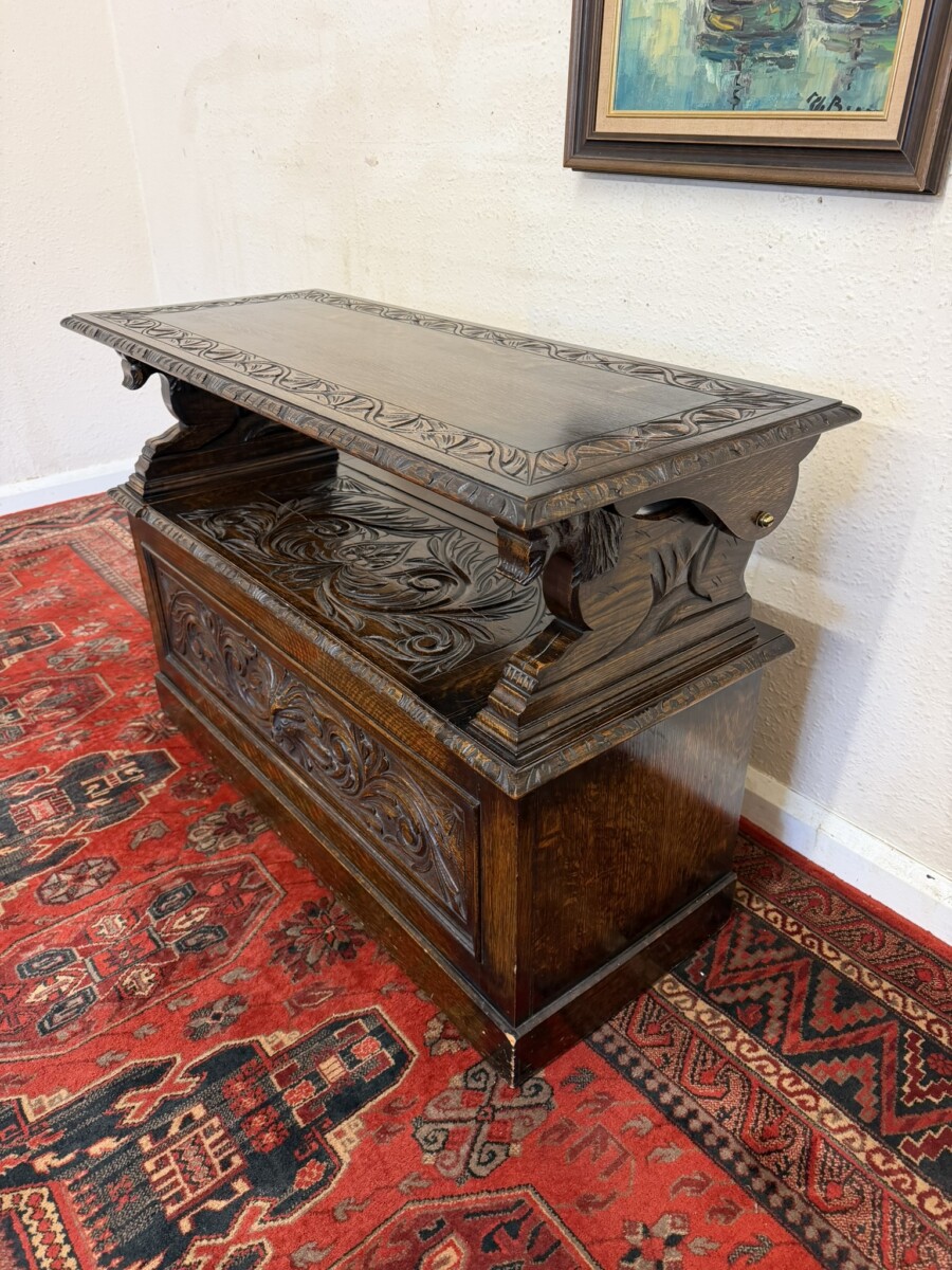ANTIQUE CARVED OAK MONKS BENCH/SEAT CIRCA 1910 - Image 5