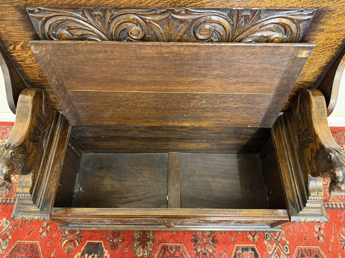 ANTIQUE CARVED OAK MONKS BENCH/SEAT CIRCA 1910 - Image 10