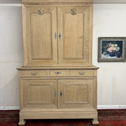 ANTIQUE FRENCH RAW OAK HOUSEKEEPERS CUPBOARD CIRCA 1920