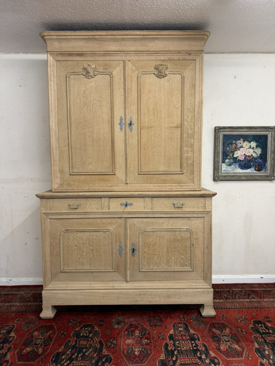 ANTIQUE FRENCH RAW OAK HOUSEKEEPERS CUPBOARD CIRCA 1920