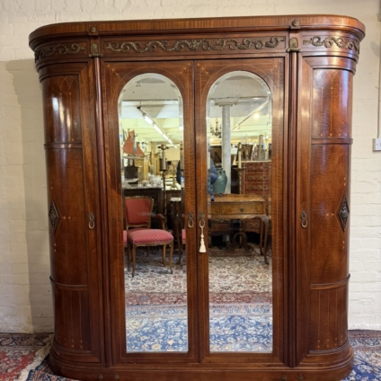 ANTIQUE FRENCH MAHOAGNY AND GILT CURVED ARMOIRE/WARDROBE CIRCA 1880