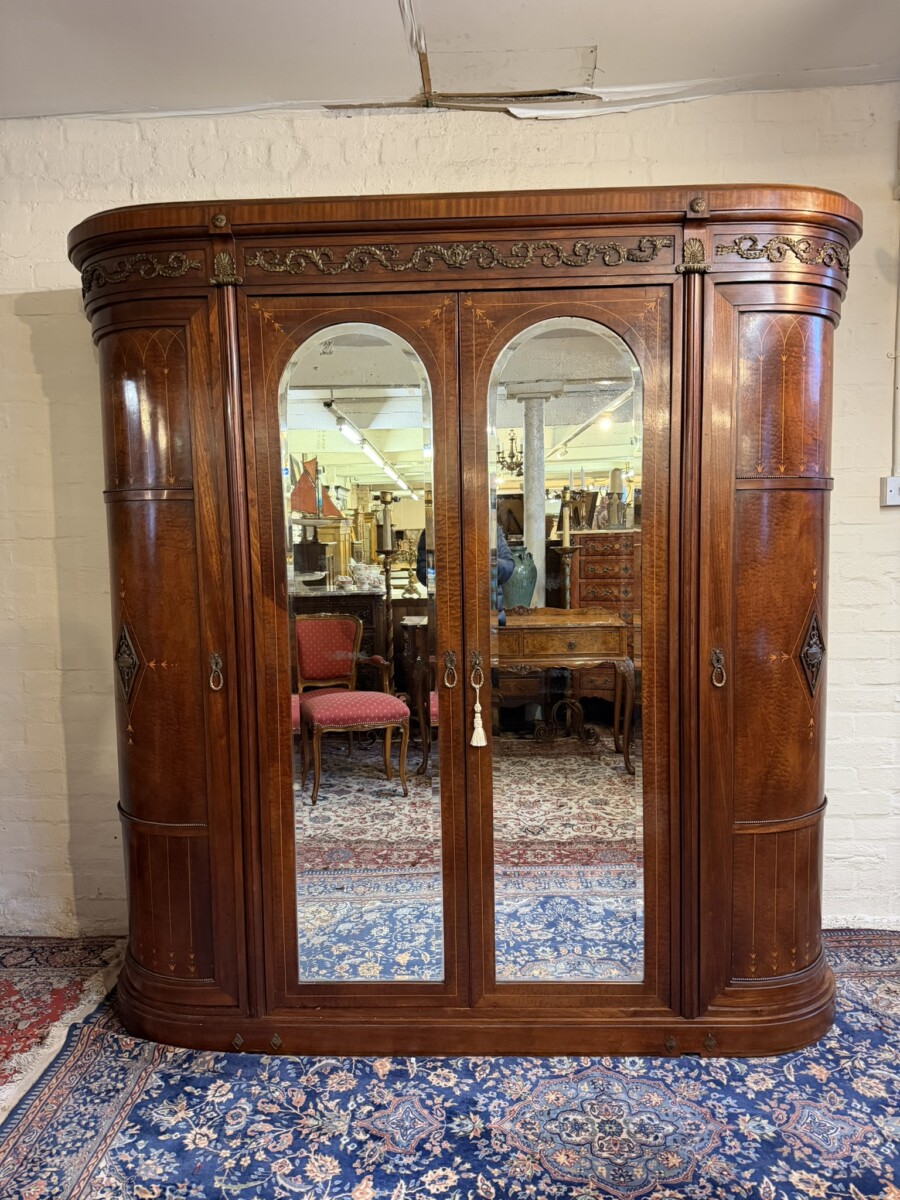 ANTIQUE FRENCH MAHOAGNY AND GILT CURVED ARMOIRE/WARDROBE CIRCA 1880