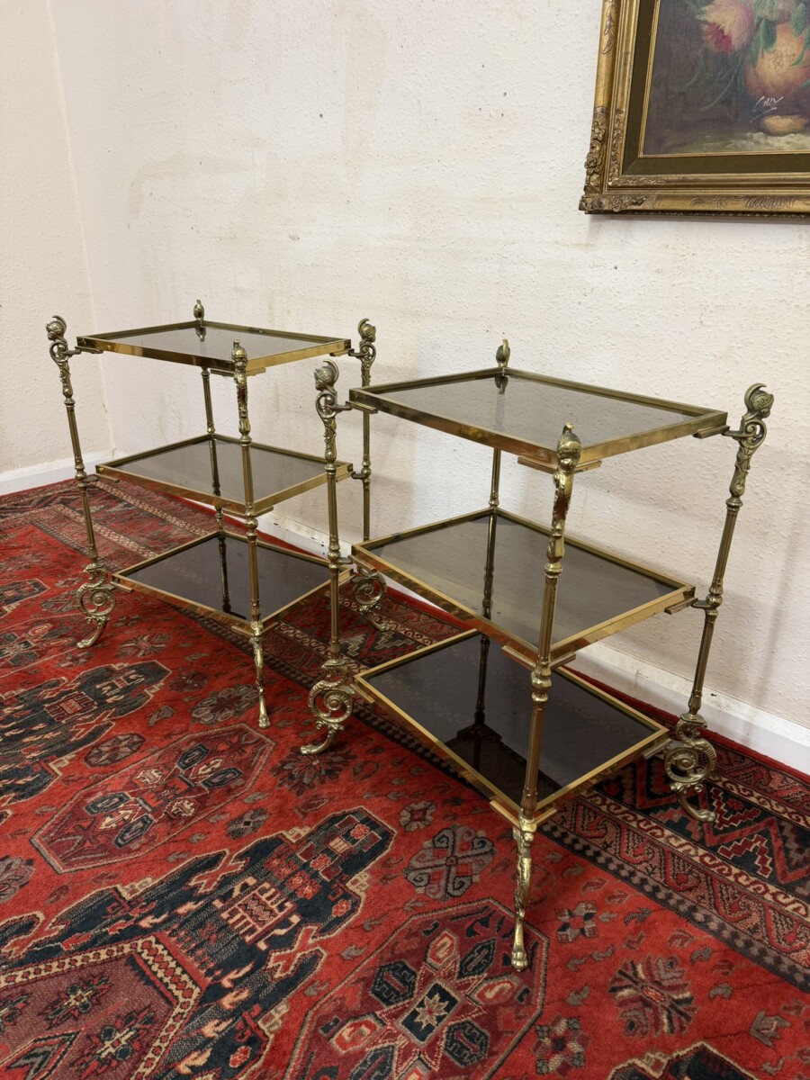 PAIR OF FRENCH BRONZE AND GLASS THREE TIER ETAGERES/END TABLES CIRCA 1950 - Image 4
