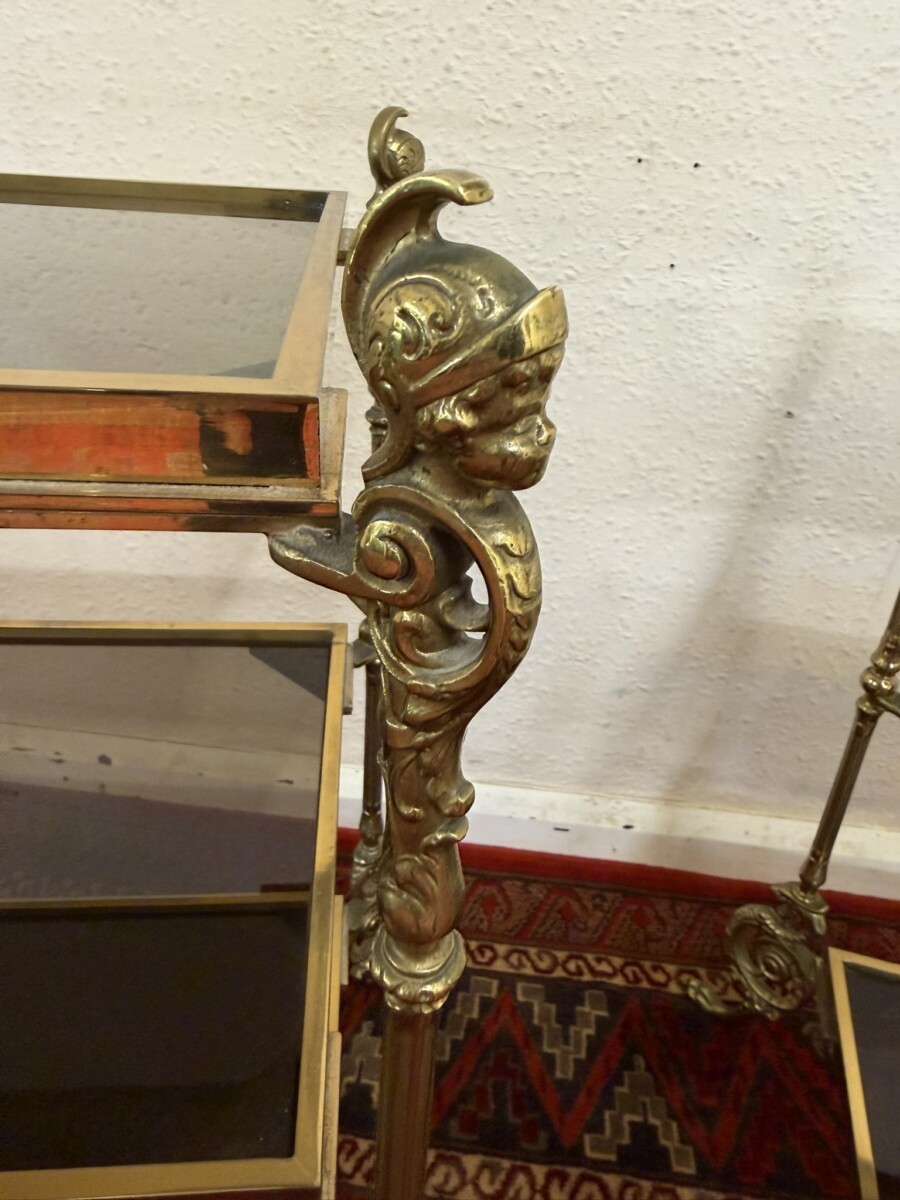 PAIR OF FRENCH BRONZE AND GLASS THREE TIER ETAGERES/END TABLES CIRCA 1950 - Image 5