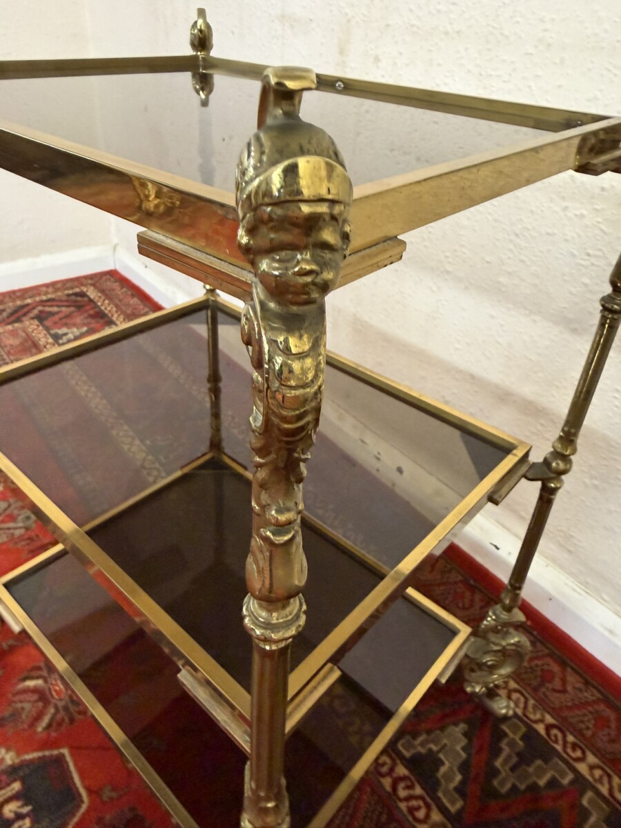 PAIR OF FRENCH BRONZE AND GLASS THREE TIER ETAGERES/END TABLES CIRCA 1950 - Image 6